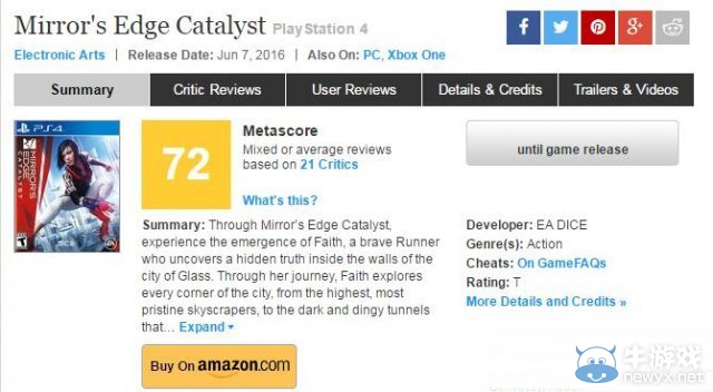 《镜之边缘：催化剂》IGN评测 失望之作 打分6.8 全媒体评价都是低分